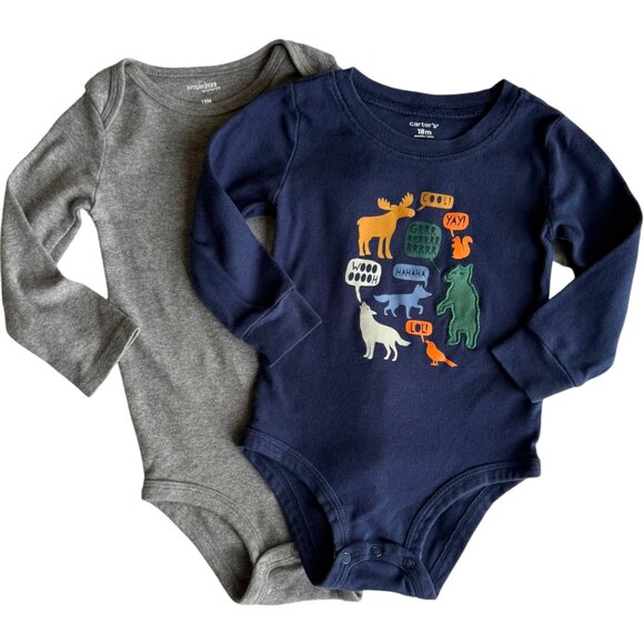 3 Pack Carters Baby Boy Woodland Animals Bodysuits & Fleece Sweatshirt 18M Soft - Picture 3 of 8